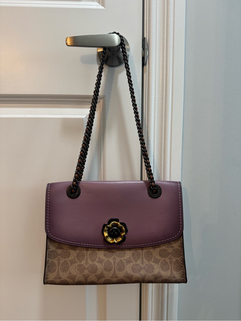Coach Purple Leather-Trim Signature Canvas Crossbody Bag